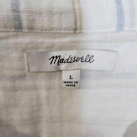 Madewell Dolman Boxy Striped Split V neck Oversized Cotton Short Sleeve Shirt Wo - Picture 2 of 4